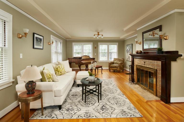 Laurelhurst living room with fireplace