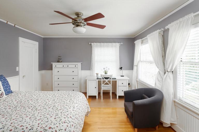 Bedroom wood floor windows home for sale Portland ceiling fanOregon