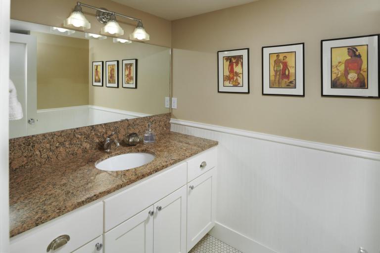 Bathroom with undermount sink lowel level basement home for sale Portland Oregon