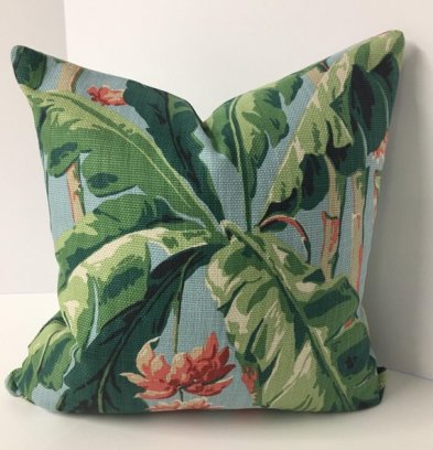 Tropical Leaf and Floral Decorative Pillow Cover in Braemore’s Banana Grove Fabric