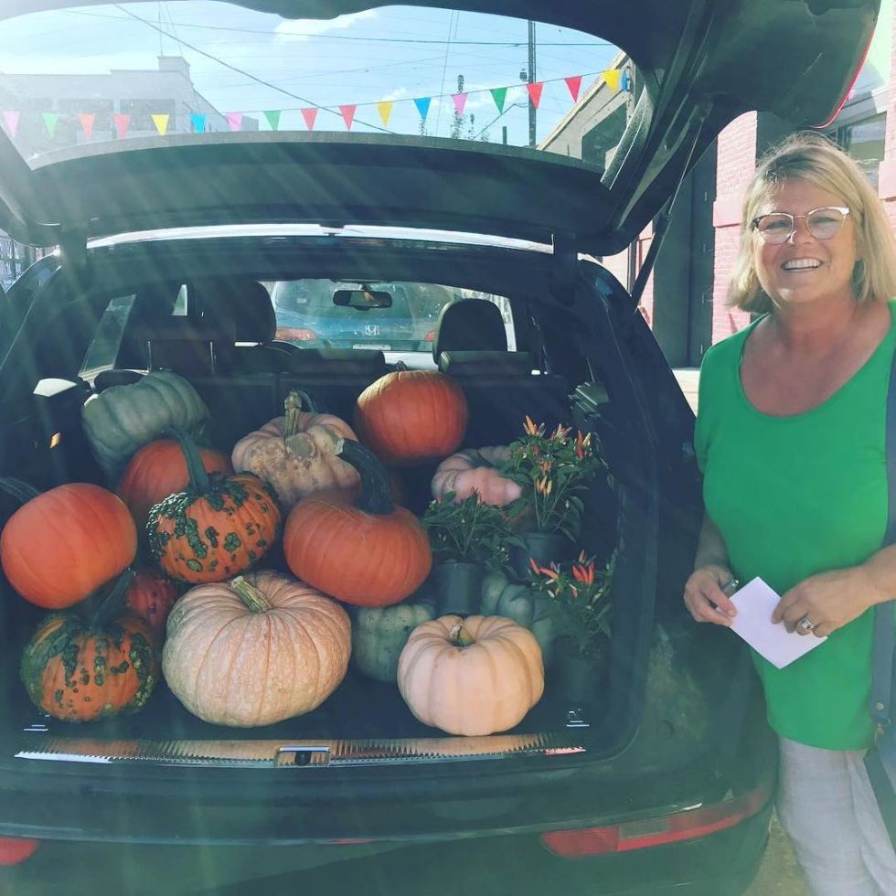 Car full of pumpkins with Susie Hunt Moran