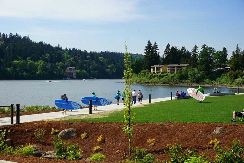 Milwaukie Riverfront Park riverside grass people walking