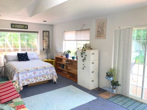 bedroom with sunny windows