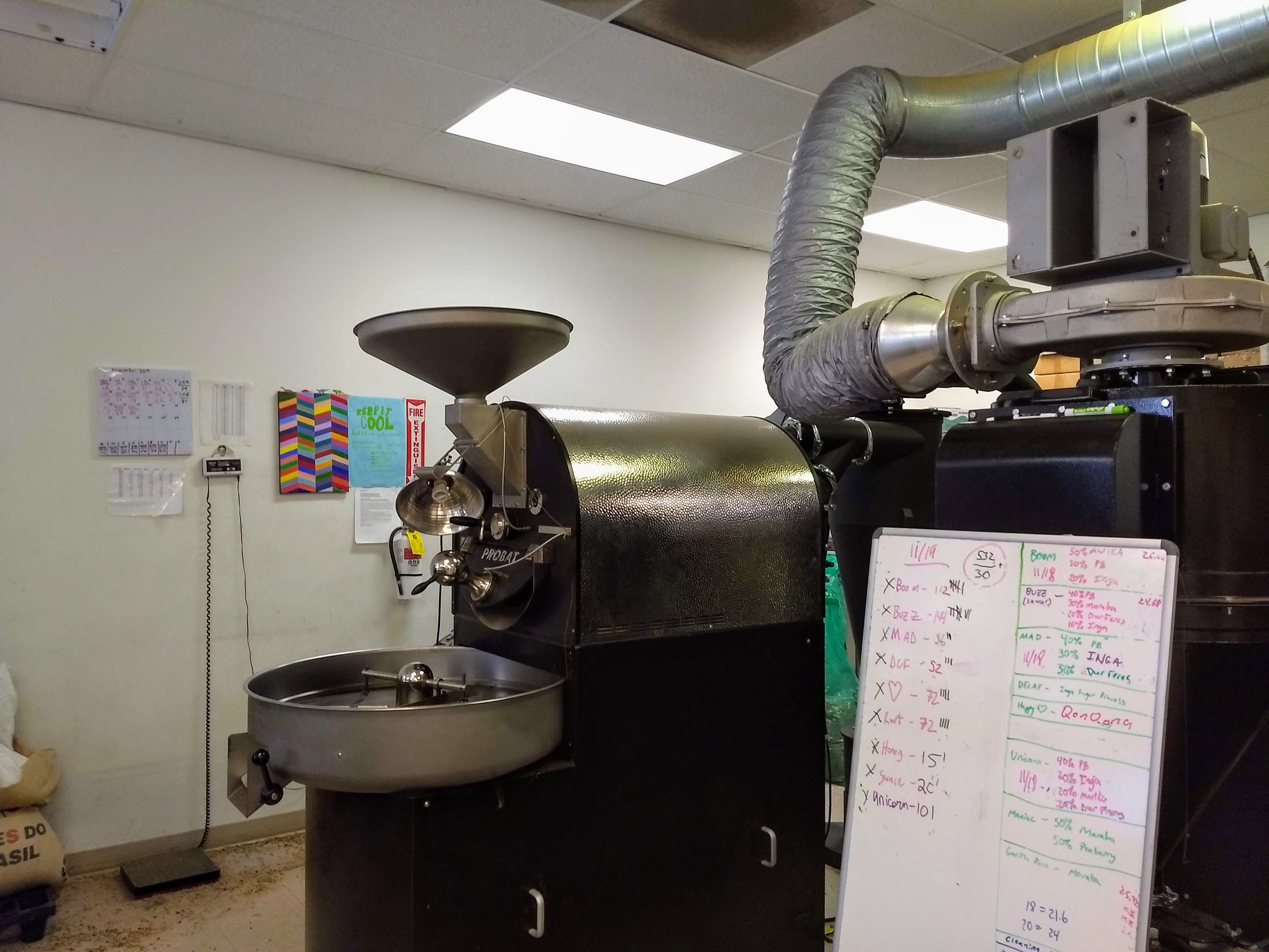 Coffee roaster inside Happy Cup Coffee Roasting