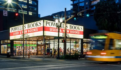 Powell's Books Marquee at night from powells.com