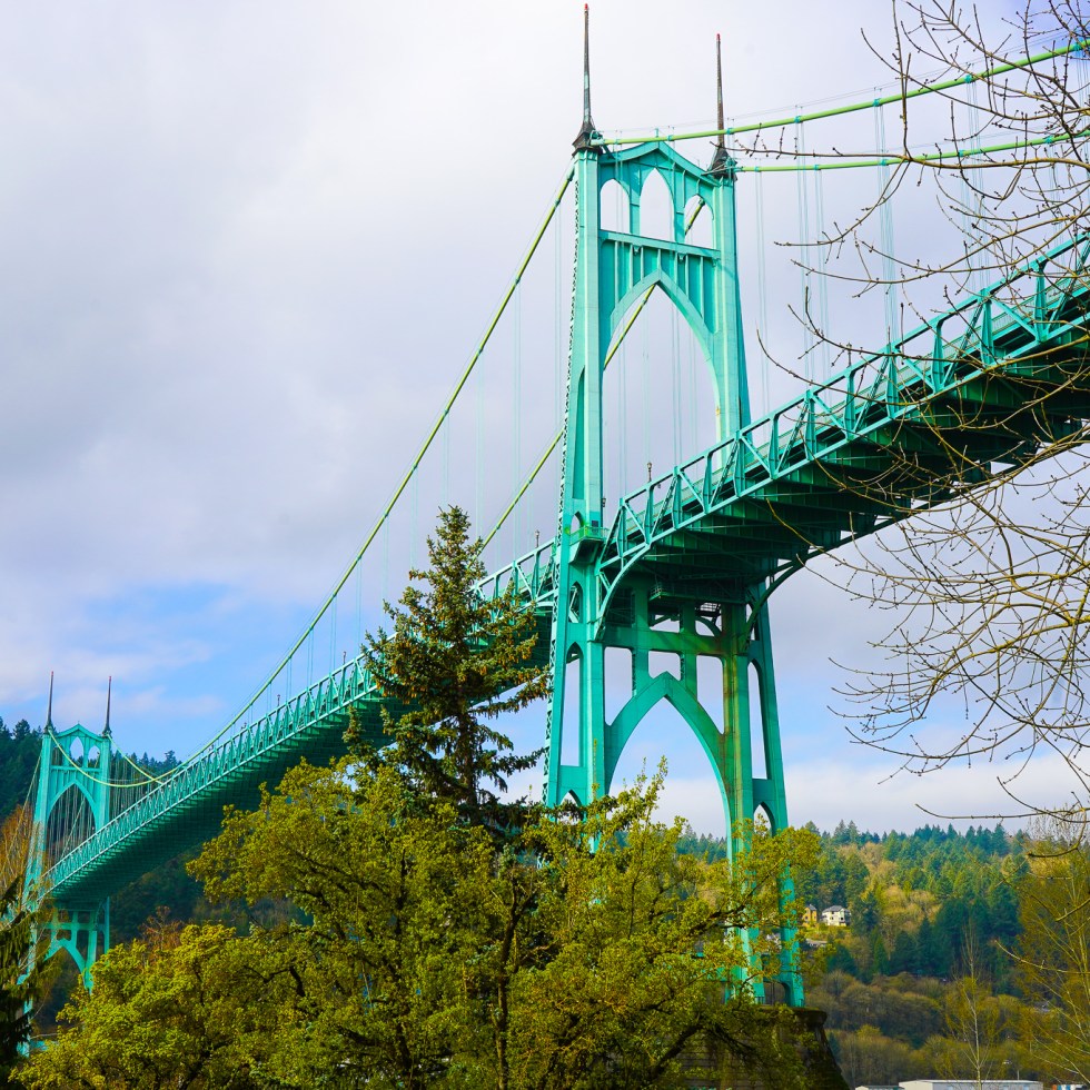 St. Johns Bridge as viewed from the east side of Portland