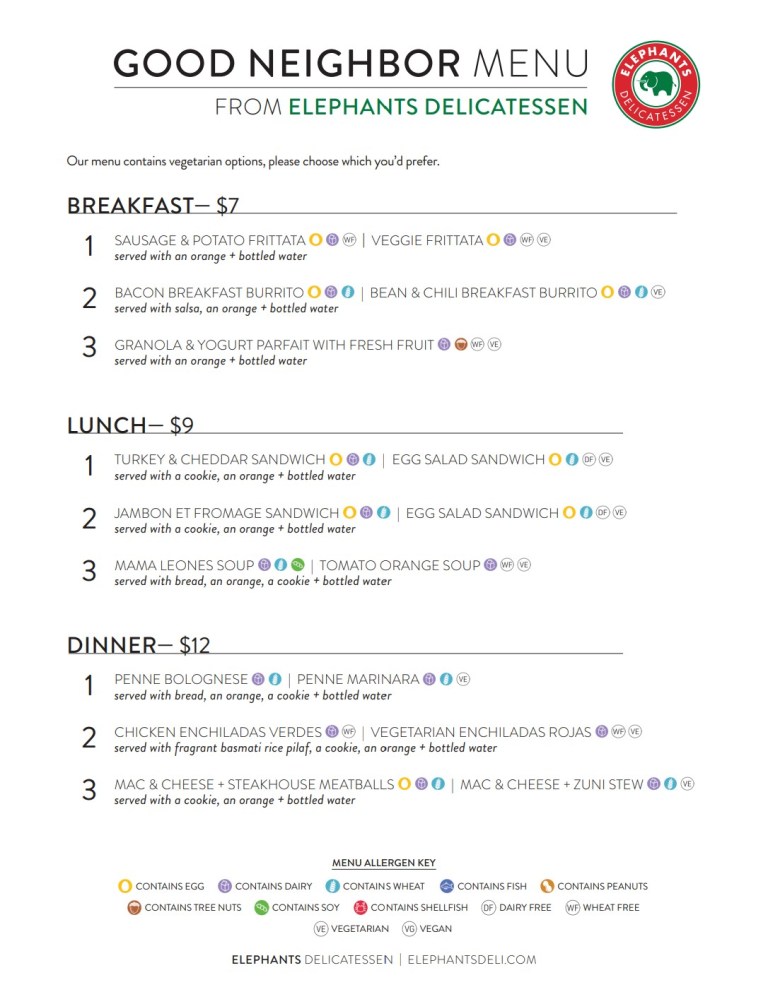 Good Neighbor Menu from Elephants