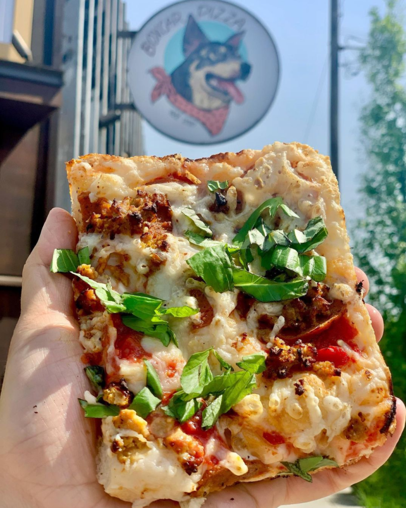 Slice of pizza from Boxcar Pizza