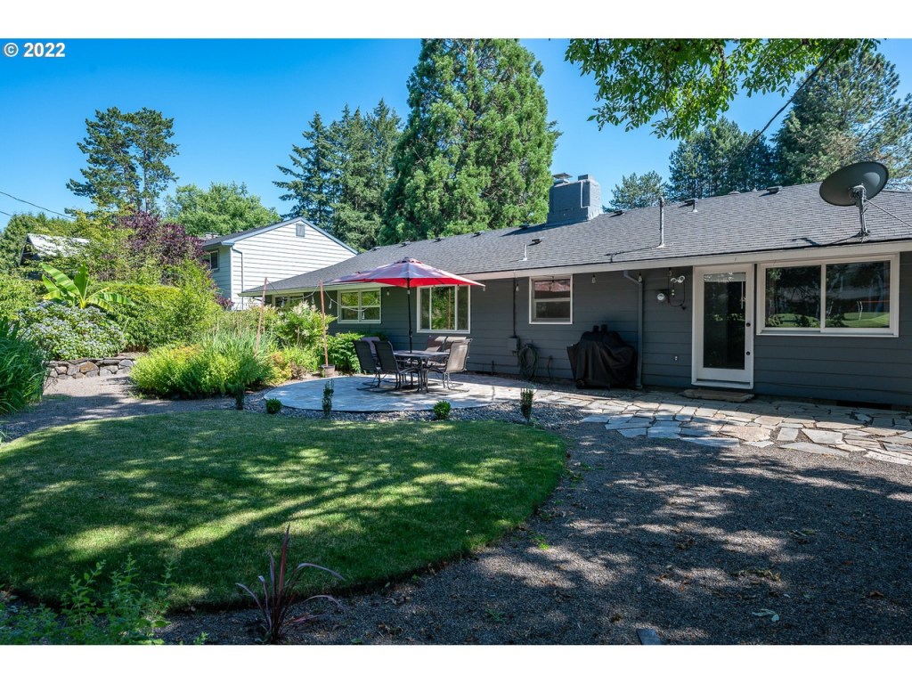 backyard with patio and green grass