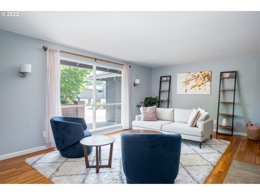 living room with large window