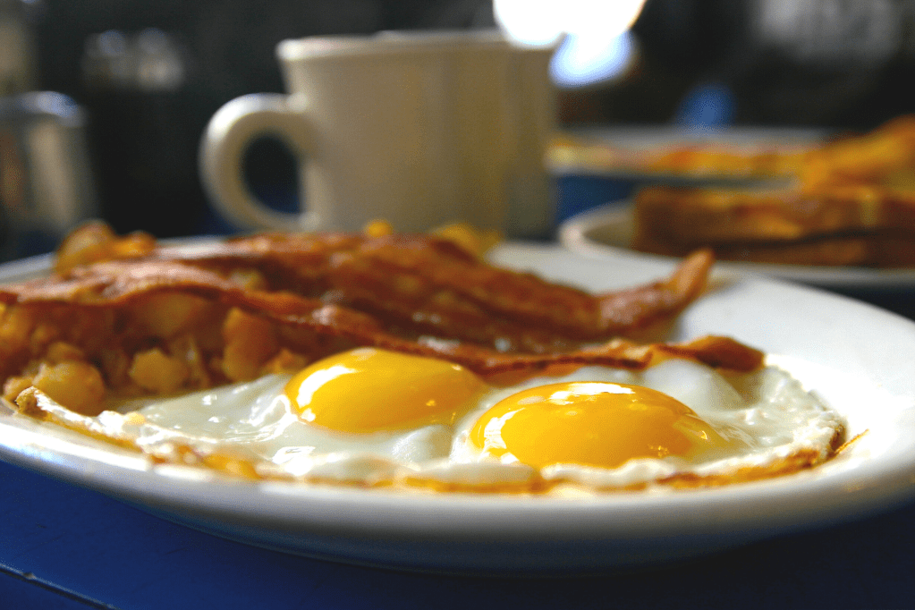 Eggs and bacon on a plate