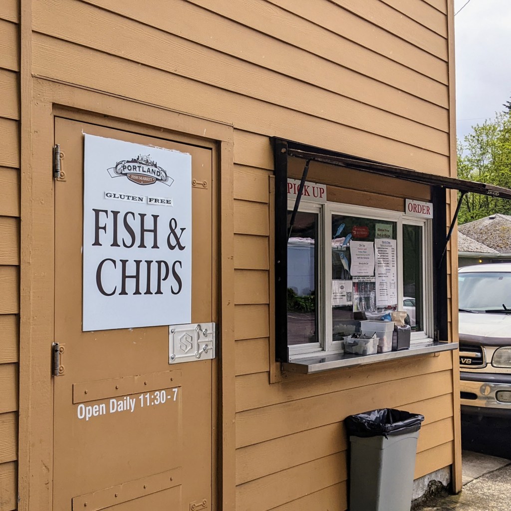 Exterior of walk-up fish counter window