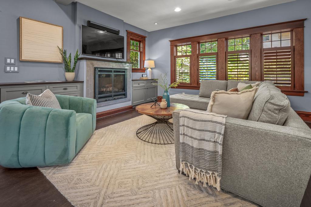 Family room with fireplace